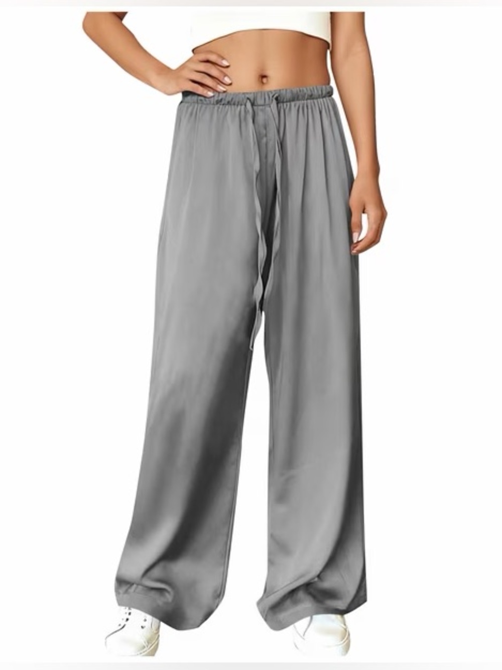 NWT Rachel Zoe Grey Silver Satin Drawstring Pants